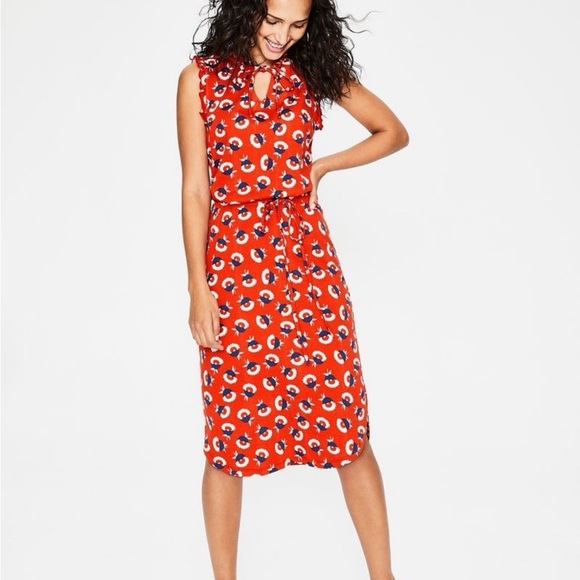 Boden Dresses & Skirts - Boden Lois Floral Midi Jersey Dress Orange/Red Navy White Sleeveless Size 10 M